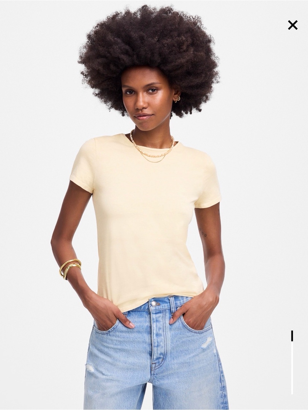 Madewell Essential Slim Cotton Pale Yellow Tee Small